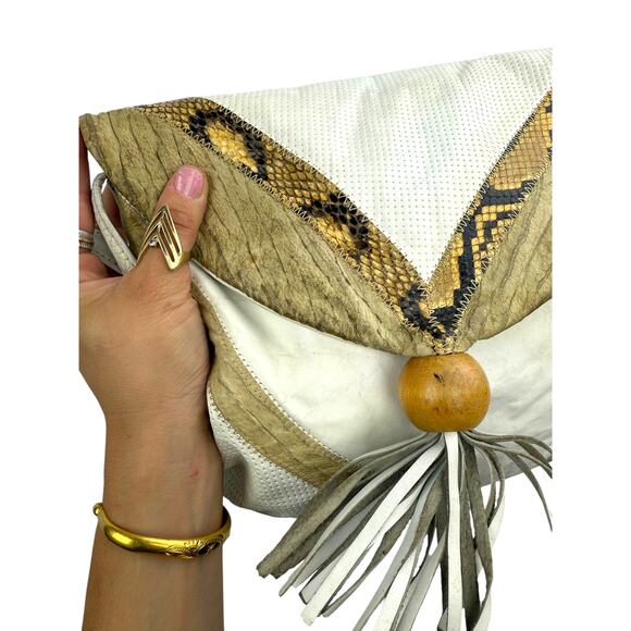 1970's genuine leather and python snakeskin tassel bag - Picture 1 of 7